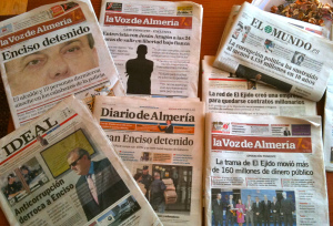 Portadas de la prensa andaluza tras destaparse la Operación Poniente por Onda Cero Andalucía. Foto: EDF